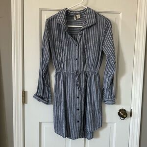 Striped Blue Button-Up Shirt Dress size small